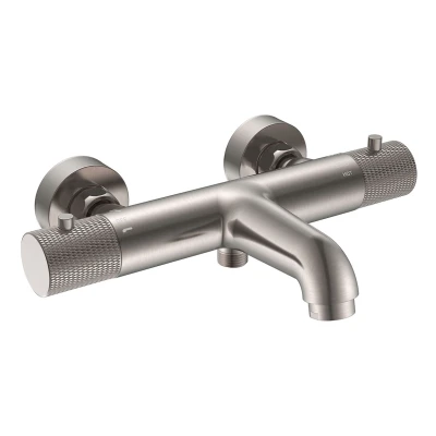 Afbeelding van Wiesbaden Ribbd thermostatische badmengkraan hartafstand 15 cm geborsteld staal