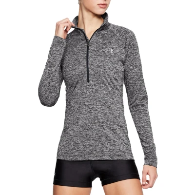 Afbeelding van Under Armour TECH ZIP Twist Longsleeve, Dames, Maat: Small, Black/metallic silver