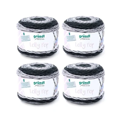 Afbeelding van Gründl Lolly Pop haak en breigaren (wolachtig universeel garen, wasbaar, 100% polyacryl, 150 g/240 m, naalddikte: 5 6, 4 x g), Black Pepper Swirl, 24 10