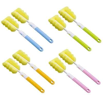 Afbeelding van 8 delige schuimborstel, flessenborstelspons, reinigingsborstel voor flessen, flessenborstel, het reinigen van kopjes en waterkokers (oranje, blauw, groen, roze)