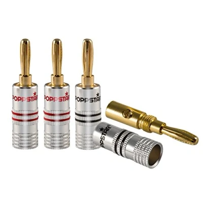 Afbeelding van Poppstar 4 x High End Bananenstekker, voor Luidsprekerkabel (tot 6 mm²), luidsprekers, Luidspreker, AV ontvanger, 24K Vergulde Contacten (2 zwart, 2 rood)