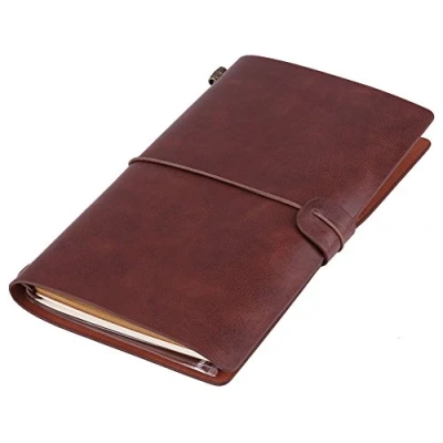 Afbeelding van Klassiek reisdagboek van PU leer, personaliseerbaar dagboek, oplaadbaar, notepad voor mannen en vrouwen, 5 kleuren om uit te kiezen (donkerbruin)