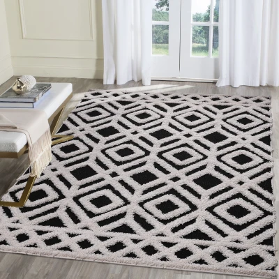 Afbeelding van Luxus Shaggy Hoogpolig Vloerkleed Hoog Laag Design Creme/Zwart Rechthoekig Zacht en Luxe Tapijt 80x150 cm Rechthoek Polypropyleen