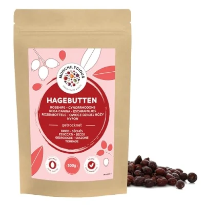 Afbeelding van hele rozenbottel (500 g), gedroogde rozenbottels, vruchten, 100% natuurlijke Rosa Canina, ideaal voor rozenbottelthee, veganistisch en zonder toevoegingen