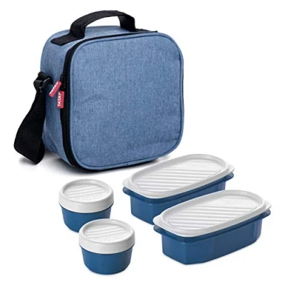 Image de Tatay Sac Isotherme Repas, Capacité 3 L, Avec 4 Boîtes Hermetiques en Plastique (2 x 0,5 2 0,2 L) Sans BPA, Denim Blue. Mesure 22,5 10 22 cm