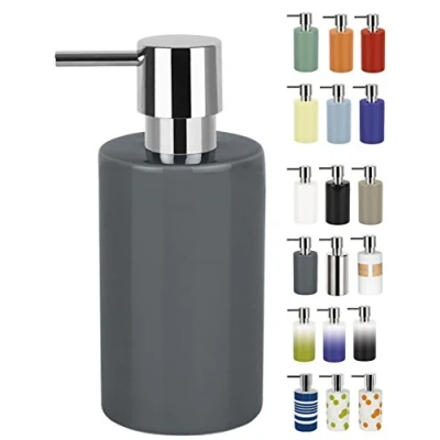 Afbeelding van Spirella zeeppompje/dispenser Sienna glans donkergrijs porselein 16 x 7 cm 300 ml badkamer/toilet/keuken
