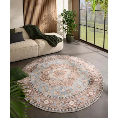 Afbeelding van Rond Vintage Buitenkleed Valenca Fino Lichtblauw 160 Cm