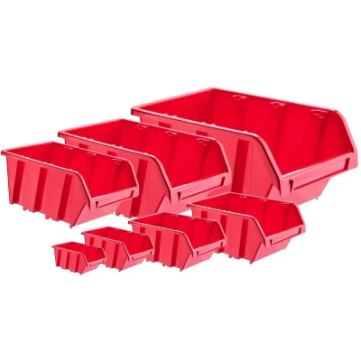 Afbeelding van KADAX stapelbare werkplaatskist, doos van polypropyleen kunststof, opbergdoos in verschillende maten, voor gereedschapswand, snavelbak, sorteerbox, rood, 20 stuks, 390 x 240 mm