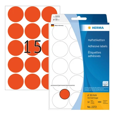 Image de Étui 480 étiquettes autocollantes rondes Herma 32mm rouge