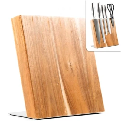 Afbeelding van Coninx Quin Messenblok Magnetisch 22x23CM Messenmagneet Antislip Messenhouder RVS / Acacia