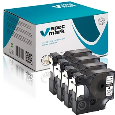 Afbeelding van specmark Compatibel met DYMO D1 45010 S0720530 labeltape 12 mm x 7 m set 4 stuks zwart op transparant