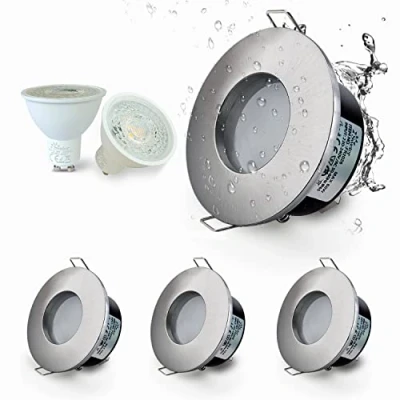 Afbeelding van 4XSweier LED inbouwplafondlamp IP65 waterdicht met GU10 koud wit 6000 K fitting voor badkamer en keuken, plafonduitsparing 68 mm