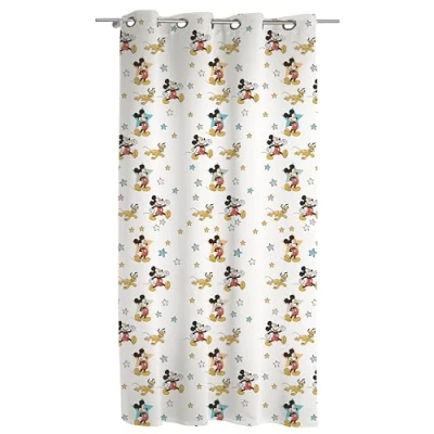 Afbeelding van Mickey Mouse, voile gordijn met ringen, kamergordijn, binnengordijn, 140 x 290, Disney, officieel product, (enkel paneel)