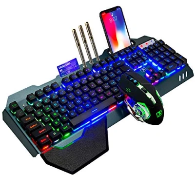 Image de Jeu combiné de Souris avec Clavier rechargeable sans fil 2,4 GHz Batterie longue 4800 mAh 16 modes couleur joueur tactile mécanique LED RGB 2400 DPI optique respiratoire