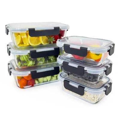 Afbeelding van Meal Prep Box Set van 6 glazen voorraaddozen met deksel, luchtdicht, BPA vrij, hittebestendig, geschikt voor magnetron, vriezer en vaatwasser, ideaal