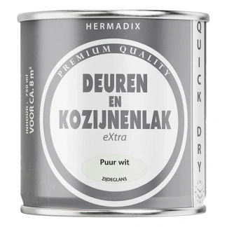 Afbeelding van Deur en kozijnlak Hermadix 750 ml (Puur wit, Zijdeglans, Waterbasis)