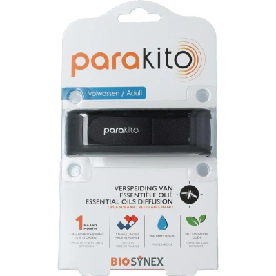 Afbeelding van Parakito Oplaadbare Anti Muggen Armband Volwassen Zwart Plant Based Bescherming Navulbaar Innovatief