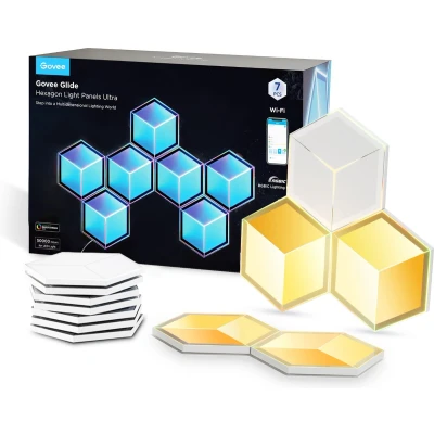 Afbeelding van Govee, Wandlamp + plafondlamp, paneelverlichting Glide Hexa Ultra, 7 pak (130 lm)