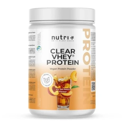 Afbeelding van nutri+ Clear Vhey Protein Eiwit limonade Ice Tea Peach Veganistisch proteïnepoeder heldere eiwitshake met erwteneiwit 400 g