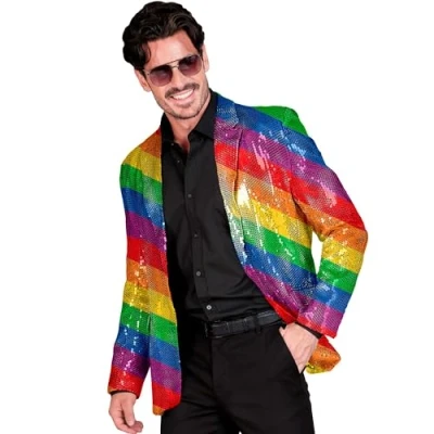 Afbeelding van Widmann Party Fashion Herenjas met pailletten, zebrastrepen, roze, disco fever, move