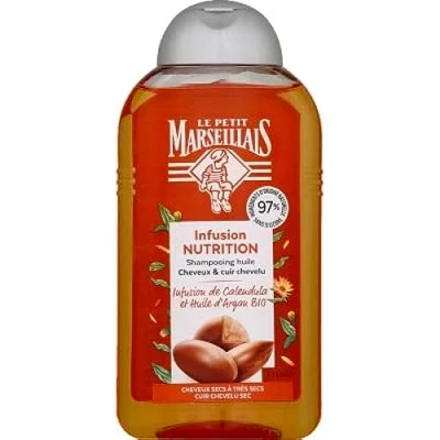 Image de Le Petit Marseillais, Shampooing Nutrition Intense Huile d&#039;Argan Bio (flacon de 250 ml) Shampoing sans silicone pour cheveux très secs 97% d&#039;ingrédients d&#039;origine naturelle