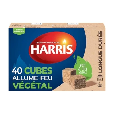 Afbeelding van Harris 40 blokjes brandaansteker, 100% plantaardig, langdurig, zonder geur, snelle en efficiënte ontsteking dobbelstenen op basis van geperst hout plantaardige was natuurlijke oorsprong, gerecycled hout, FSC gecertificeerd