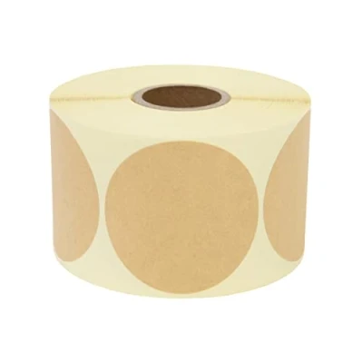 Afbeelding van Prolac 500 stuks kleurrijke plakpunten op rol 50 x mm bruin kraftpapier ronde stickers ideaal voor het beschrijven kantoor