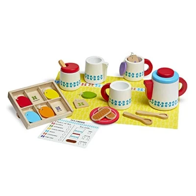 Afbeelding van Melissa &amp; Doug Steep Serve Wooden Toy Tea Set, Toys , Kids Pretend Play, Play Food, Party Set Age 3+, Cadeau voor Jongens of Meisjes, Theeset 3 jaar oude meisjes