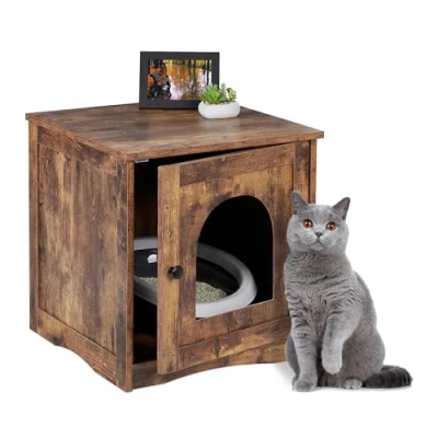 Afbeelding van Relaxdays kattenbak ombouw kattenkast industrieel kattenhuis binnen kattenmeubel