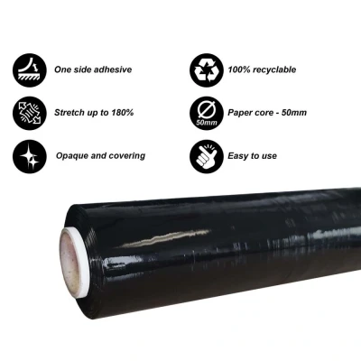 Afbeelding van Kortpack Zwarte Handwikkelfolie 20 My X 50 Cm Breed 300 Meter. 1 Rol Zwart (1 Rol)
