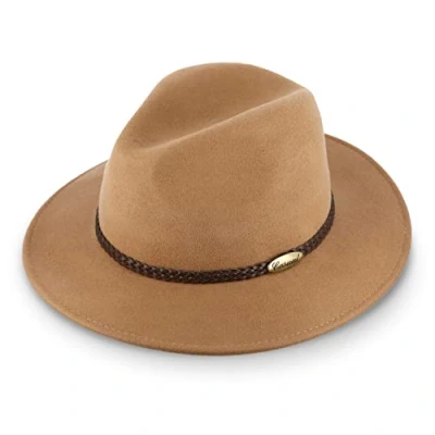 Afbeelding van fiebig Casual Traveller Wolvilt Hoed Indrukbare en waterdichte rolhoed met gevlochten leren band, Beige