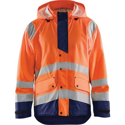 Image de Veste de pluie haute visibilité niveau 3 orange fluorescent/marine