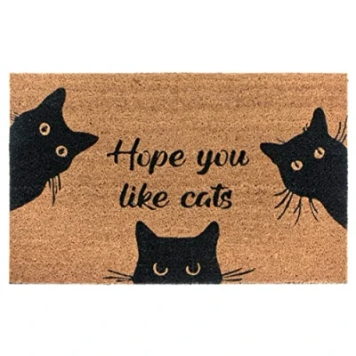 Afbeelding van Hanse Home Kokosmat voor binnen, natuurlijk, kattenmotief, weerbestendig, antislip, hal, terras, entree, 45 x 75 cm