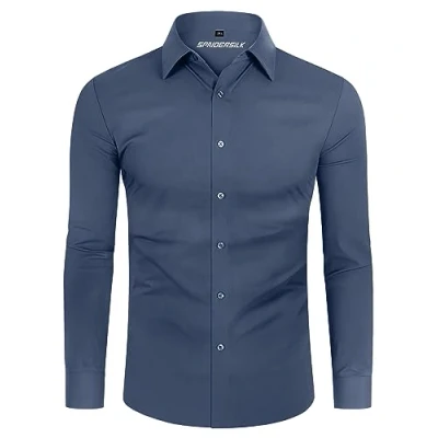 Afbeelding van DEMEANOR Stretch overhemd met lange mouwen voor heren, slim fit, businesshemd kreukvrij, zilver.