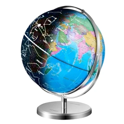 Image de VEVOR globe terrestre lumineux avec support, 228,6 mm, éducatif, base stable en métal lourd, veilleuse LED constellation imprimée HD, rotation pour apprentissage classe (Langue : anglais)