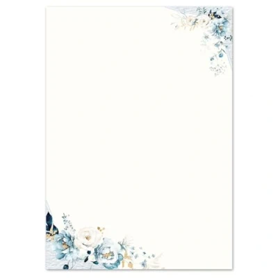Afbeelding van 100 vellen briefpapier blauw bloemen DIN A6 (105 x 148 mm) 90 g/m² bloemenpatroon
