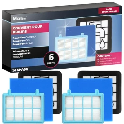 Afbeelding van 2 x filterset 3 delig voor Philips PowerPro Compact en Active stofzuiger, allergiefilter filter vervangingsset FC8010/02 FC8010/01