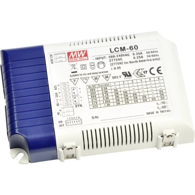Afbeelding van Mean Well LCM 60DA LED driver Constante stroomsterkte 60 W 0.5 1.4 A 2 90 V/DC Dimbaar, PFC schakeling, Overbelastingsbescherming 1 stuk(s)