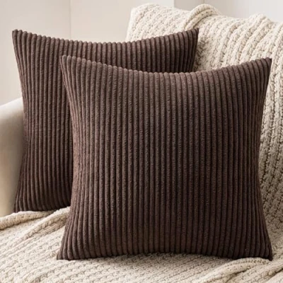 Afbeelding van MIULEE set van 2 decoratieve kussenhoezen geribbeld velvet, 40 x cm, bruin