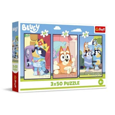 Image de Trefl Puzzle 3 en 1 : Bluey, la Famille de Bluey x 50 Pièces, Ensemble Trois Puzzles pour les Enfants à partir 4 ans