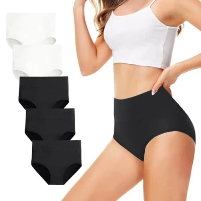 Afbeelding van TUUHAW Onderbroeken dames ondergoed 5 pack slip korsetbroek katoen hoge taille ademend, 3xschwarz + 2xweiß, XL