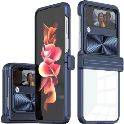 Afbeelding van iMoshion Hoesje Geschikt voor Samsung Galaxy Z Flip 4 Camslider Backcover Donkerblauw