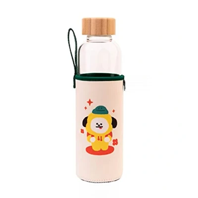 Afbeelding van Erik BT21 Chimmy glazen fles inhoud 50 cl met bamboe sluiting en bescherming inclusief neopreen etui polsband drinkfles van glas