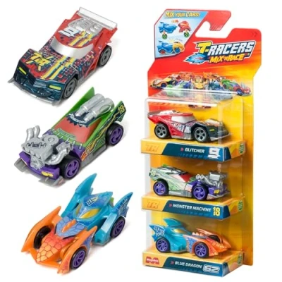 Afbeelding van T Racers Mix &#039;N Race 3 Pack verpakking met verzamelauto&#039;s, afneembare auto&#039;s in twee delen en verwisselbare onderdelen, 3/4 stuks