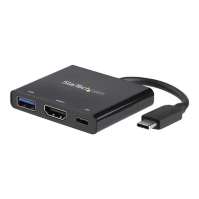 Image de StarTech.com adaptateur multifonction USB C vers HDMI 4K Convertisseur Type avec Power Delivery et port A Blanc vidéo externe noir