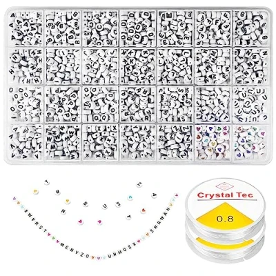 Afbeelding van Relota 1400 stuks kralen voor armbanden, 7 x 4 mm, A Z witte letterkralen, alfabet en kleurrijke hartkralen, met 2 elastische draden, het maken van sieraden, halskettingen, kinderen,
