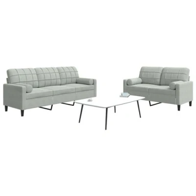 Afbeelding van vidaXL 2 delige Loungeset met kussens en bolsters fluweel lichtgrijs