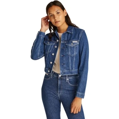 Afbeelding van Calvin Klein Jeans Cropped Trucker Spijkerjas, Dames, Maat: Medium, Denim medium