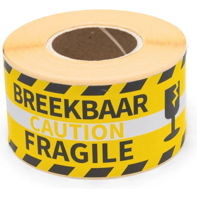 Afbeelding van Raadhuis gevaaretiketten FRAGILE geel/zwart 250 stuks sticker waarschuwing RD 313000