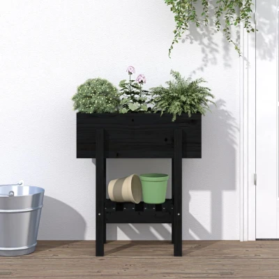 Afbeelding van Plantenbak 62x30x69 cm massief grenenhout zwart